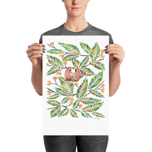 Happy Sloth – Tropical Green Rainforest • Art Print