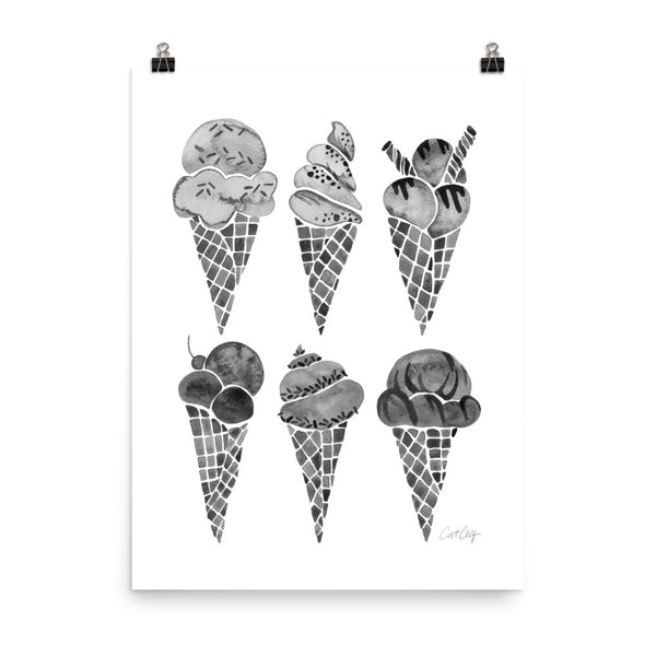 Ice Cream Cones – Black Palette • Art Print