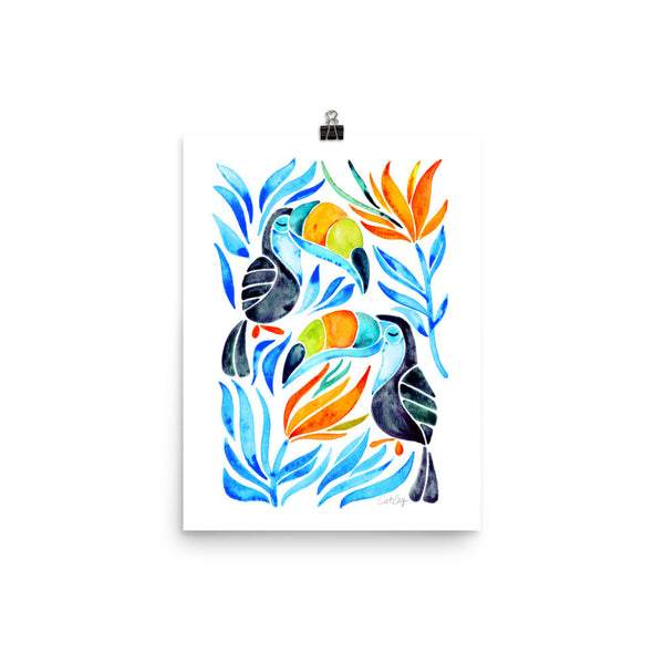 Tropical Toucans – Blue Leaves • Art Print