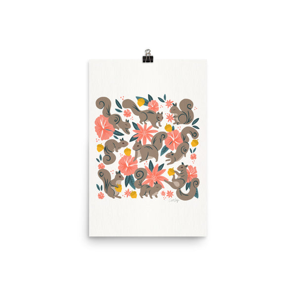Squirrels & Blooms – Coral & Teal