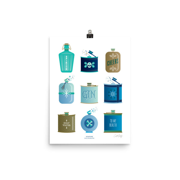 Flask Collection – Blue & Brown Palette • Art Print