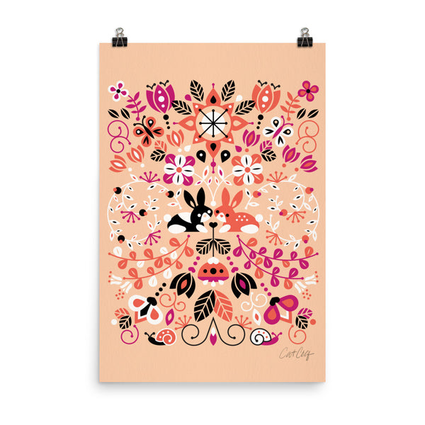 Bunny Lovers – Orange & Pink Palette • Art Print