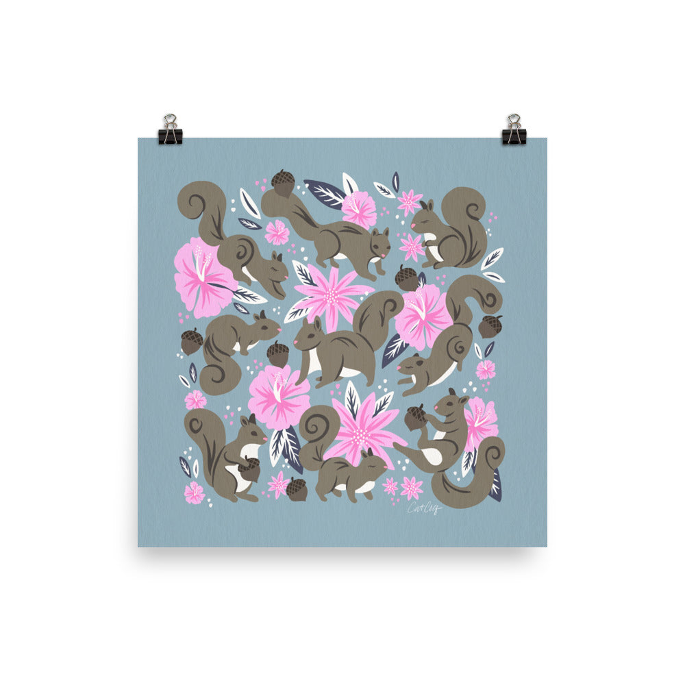 Squirrels & Blooms – Powder Blue & Blush