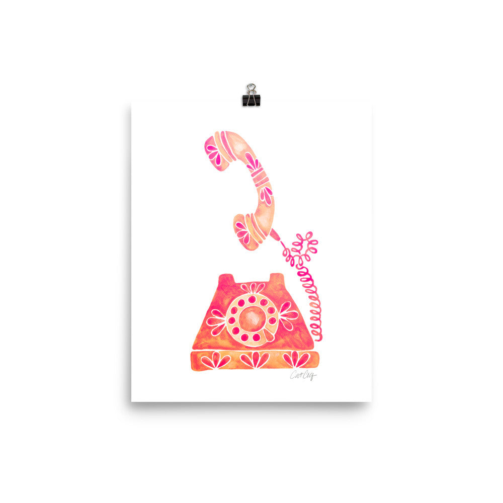 Vintage Rotary Phone – Peach Palette • Art Print