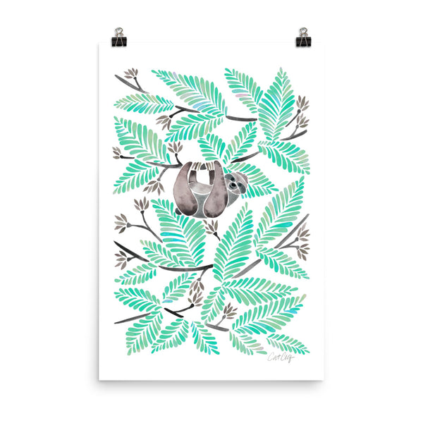 Happy Sloth – Tropical Mint Rainforest • Art Print