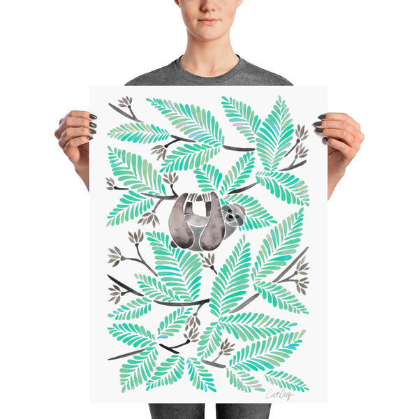 Happy Sloth – Tropical Mint Rainforest • Art Print