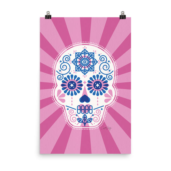 Día de Muertos – Mexican Sugar Skull – Periwinkle & Pink Palette • Art Print