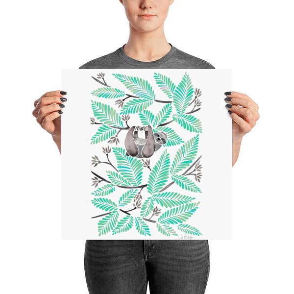 Happy Sloth – Tropical Mint Rainforest • Art Print