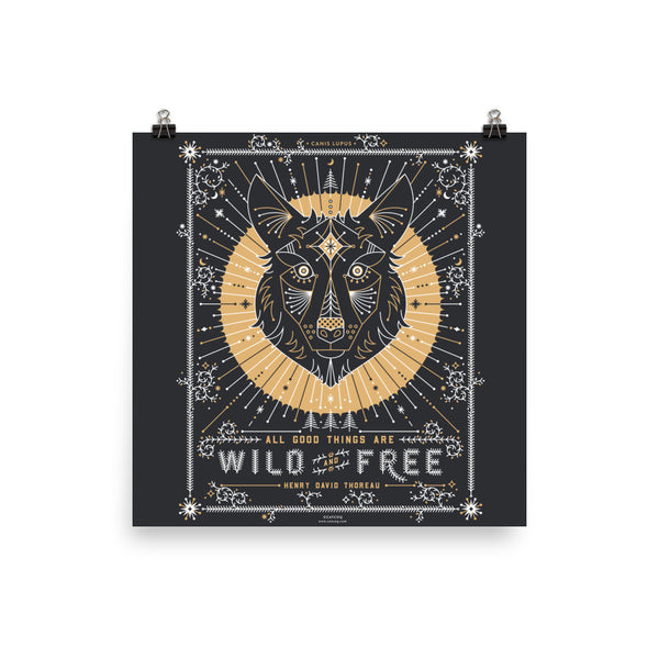 Wild & Free Wolf – Grey & Gold Palette  •  Art Print