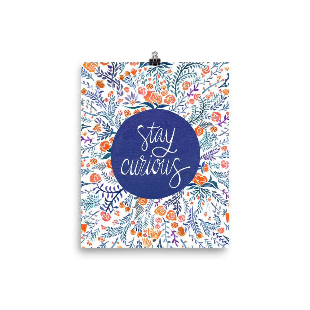 Stay Curious – Navy & Coral Palette • Art Print