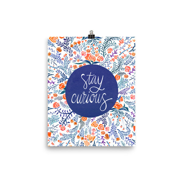 Stay Curious – Navy & Coral Palette • Art Print