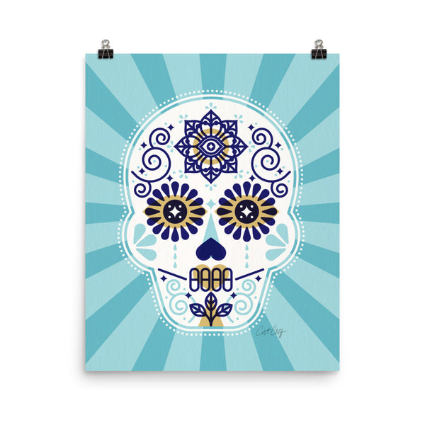 Día de Muertos – Mexican Sugar Skull – Baby Blue Palette • Art Print