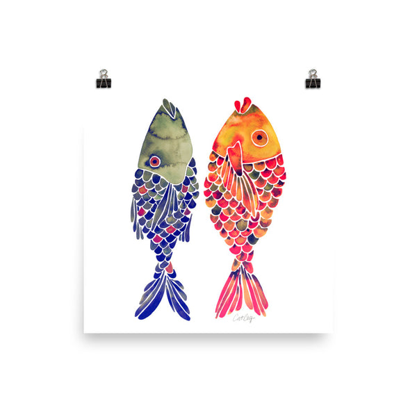 Indonesian Fish – Navy & Red Palette • Art Print
