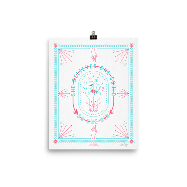 She Believed – Red & Cyan Palette • Art Print