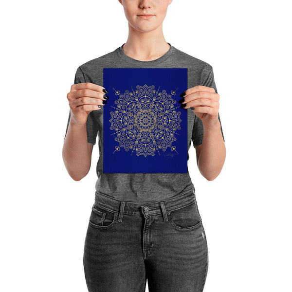 Moroccan Mandala – Gold on Navy • Art Print