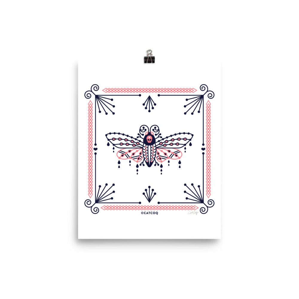 Death's Head Hawkmoth – Blush & Navy Palette • Art Print