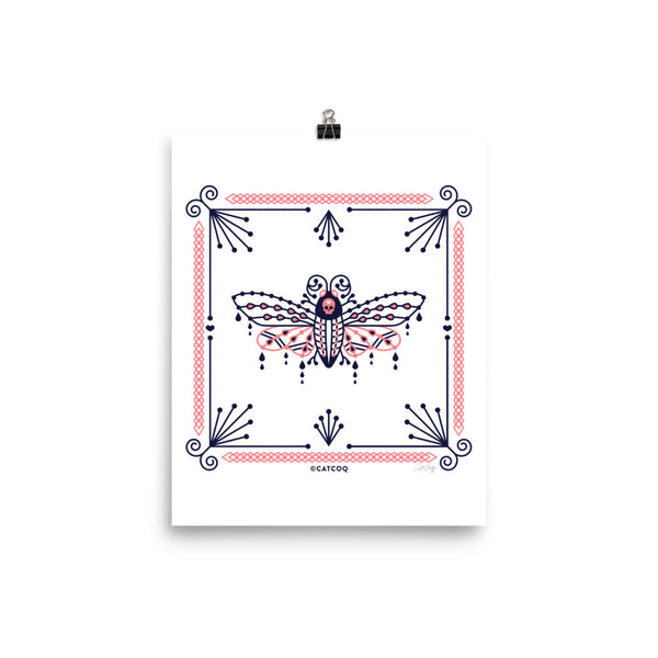 Death's Head Hawkmoth – Blush & Navy Palette • Art Print