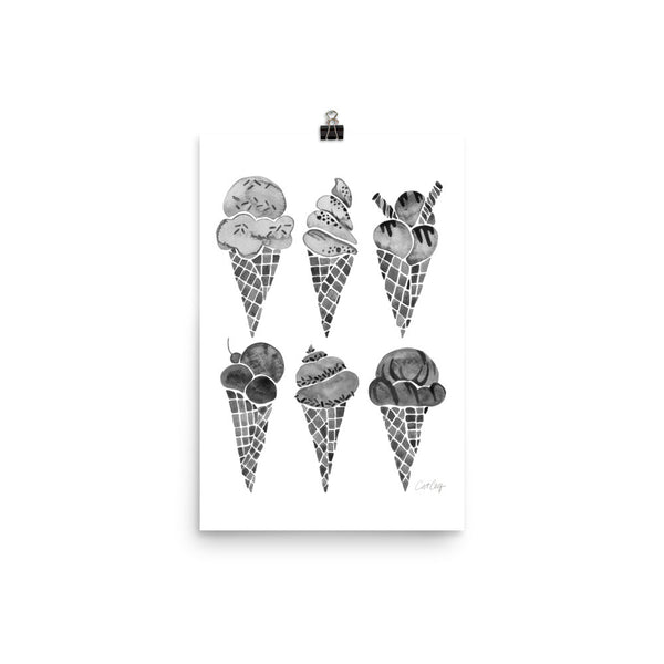 Ice Cream Cones – Black Palette • Art Print