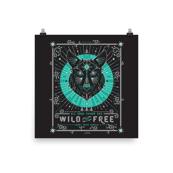 Wild & Free Wolf – Turquoise & Grey  •  Art Print