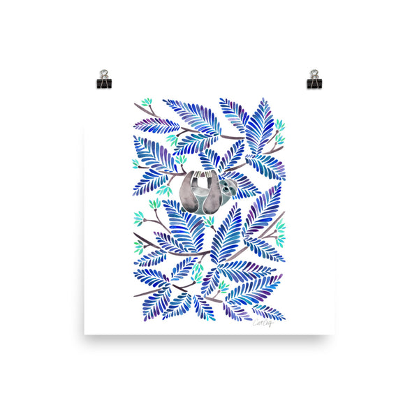 Happy Sloth – Tropical Blue Rainforest • Art Print