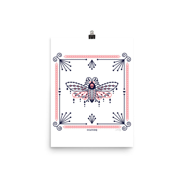 Death's Head Hawkmoth – Blush & Navy Palette • Art Print