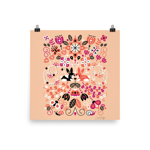 Bunny Lovers – Orange & Pink Palette • Art Print