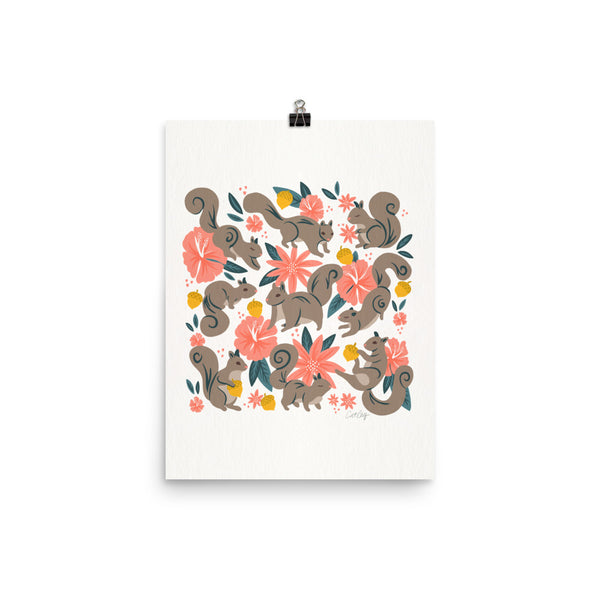 Squirrels & Blooms – Coral & Teal