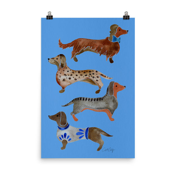 Dachshunds – Cornflower Blue Palette • Art Print