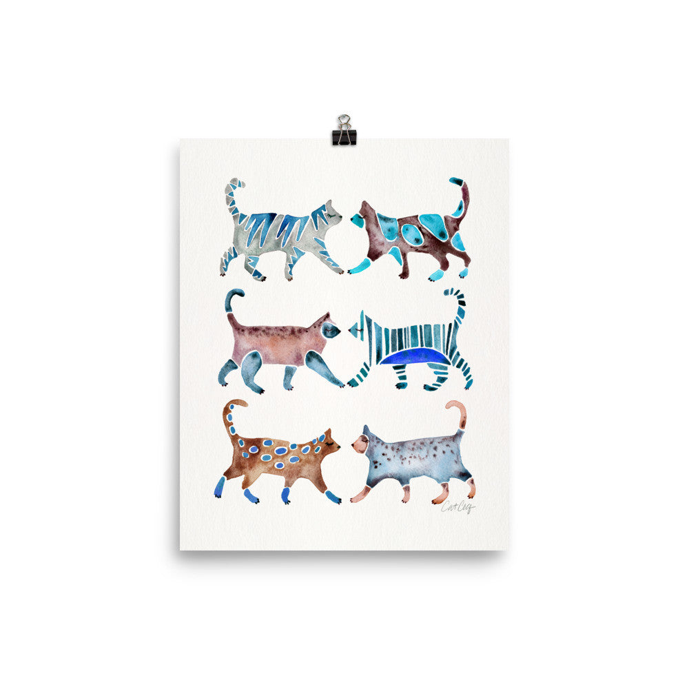 Cat Collection – Blue & Brown Palette • Art Print