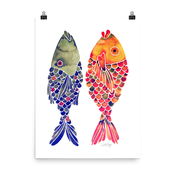 Indonesian Fish – Navy & Red Palette • Art Print