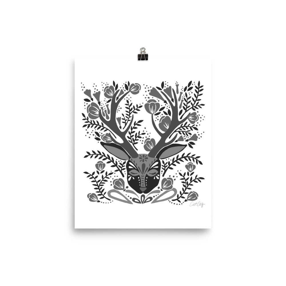 Floral Antlers – Black Palette • Art Print
