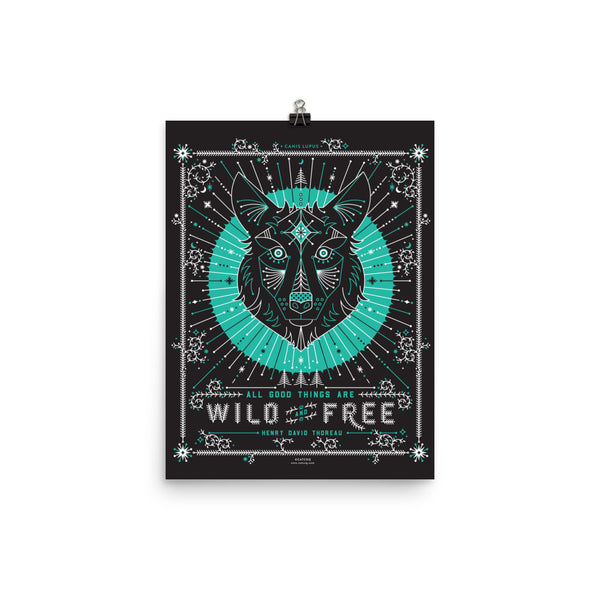 Wild & Free Wolf – Turquoise & Grey  •  Art Print