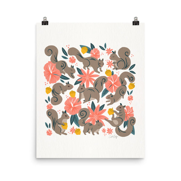 Squirrels & Blooms – Coral & Teal