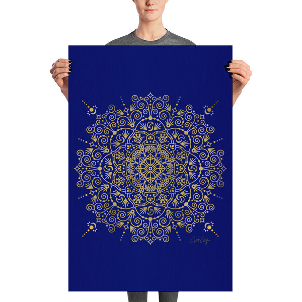 Moroccan Mandala – Gold on Navy • Art Print