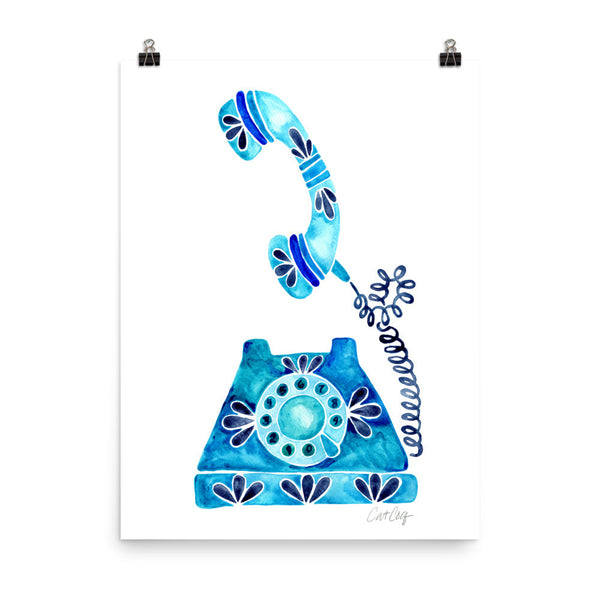 Vintage Rotary Phone – Blue Palette • Art Print