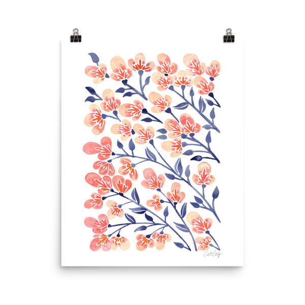 Cherry Blossoms – Peach & Steel Blue Palette • Art Print