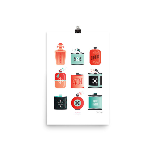Flask Collection – Red & Mint Palette • Art Print