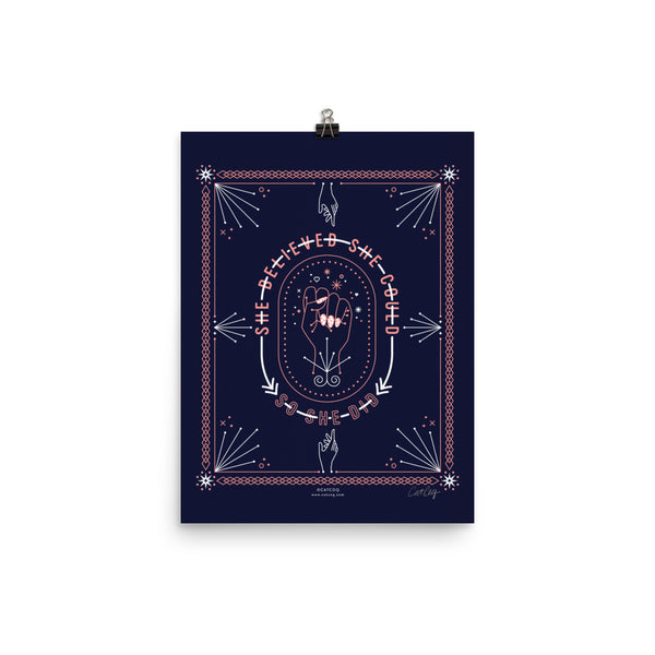 She Believed – Blush & Denim Palette • Art Print