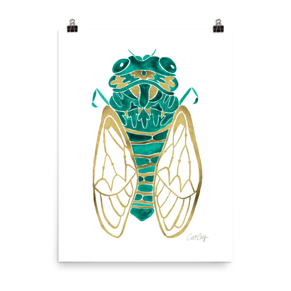 Cicada – Emerald & Gold Palette • Art Print