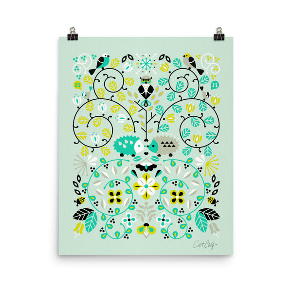 Hedgehog Lovers – Mint Green Palette • Art Print