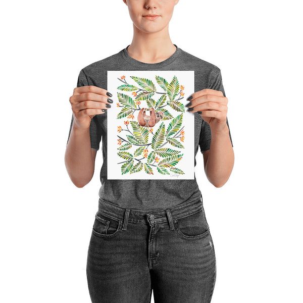 Happy Sloth – Tropical Green Rainforest • Art Print