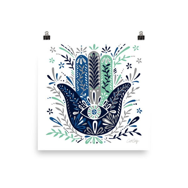 Hamsa Hand – Navy & Mint Palette • Art Print