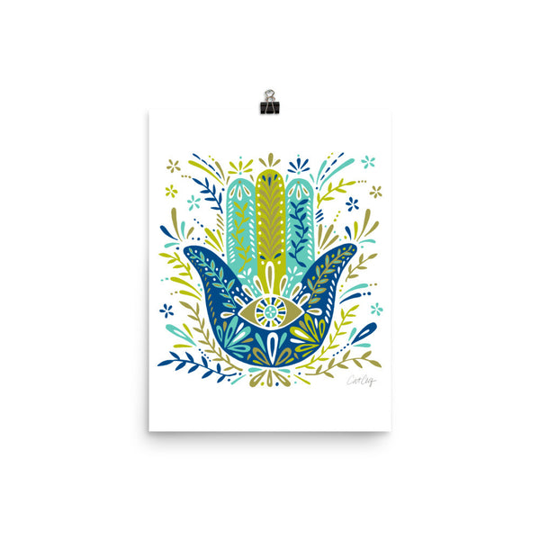 Hamsa Hand – Lime and Blue Palette • Art Print
