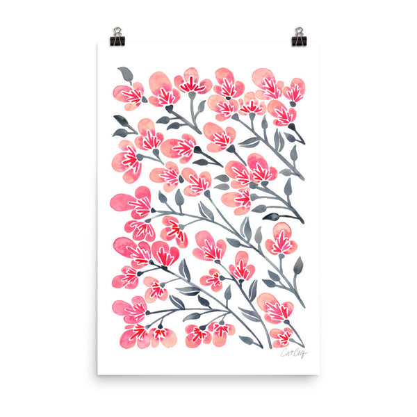 Cherry Blossoms – Pink & Grey Palette • Art Print