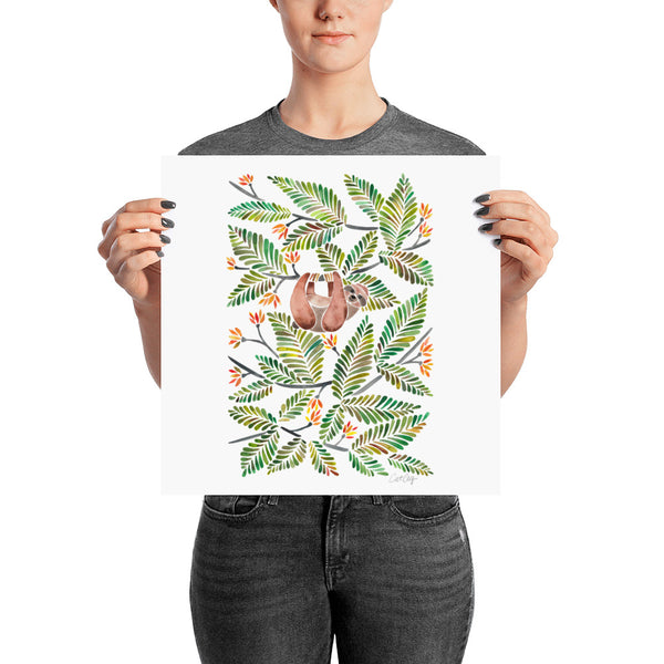 Happy Sloth – Tropical Green Rainforest • Art Print
