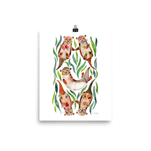 Five Otters – Green Seaweed • Art Print