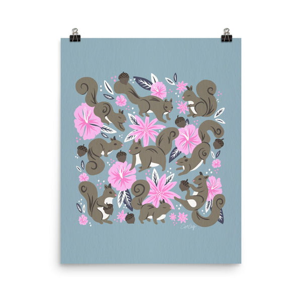 Squirrels & Blooms – Powder Blue & Blush