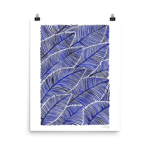 Tropical Leaves – Navy Palette  •  Art Print