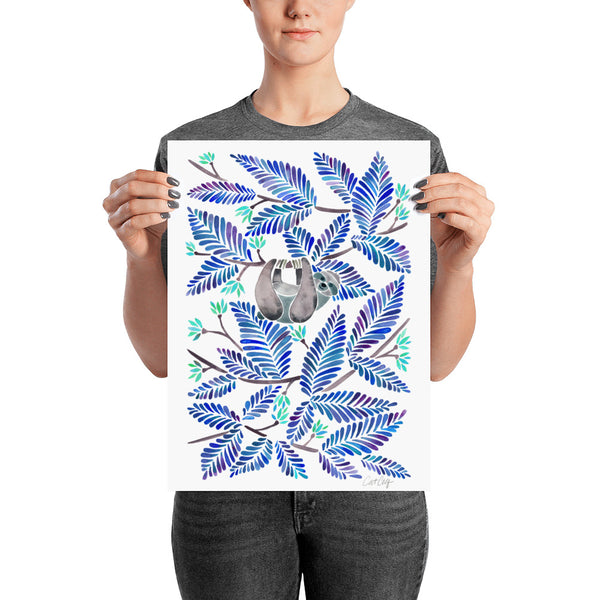Happy Sloth – Tropical Blue Rainforest • Art Print