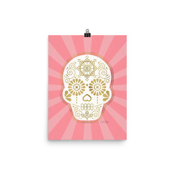 Día de Muertos – Mexican Sugar Skull – Blush & Gold Palette • Art Print